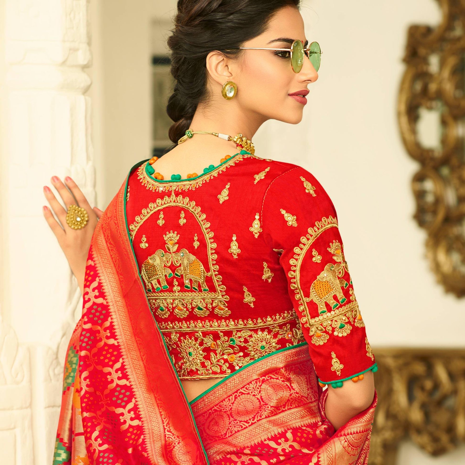 Fantastic Red Colored Festive Wear Woven Silk Saree With Tassels