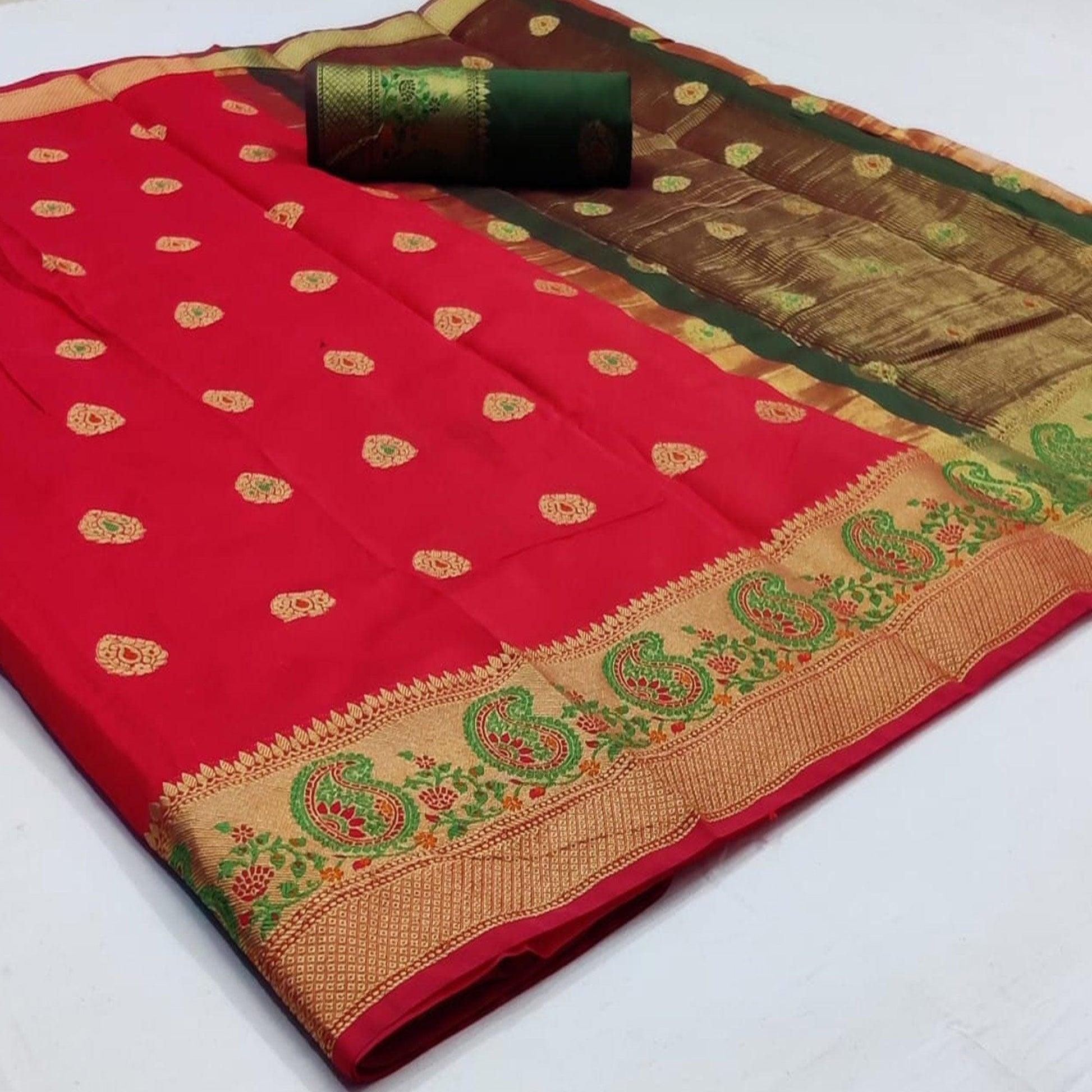 Fantastic Red Colored Festive Wear Woven Soft Silk Saree