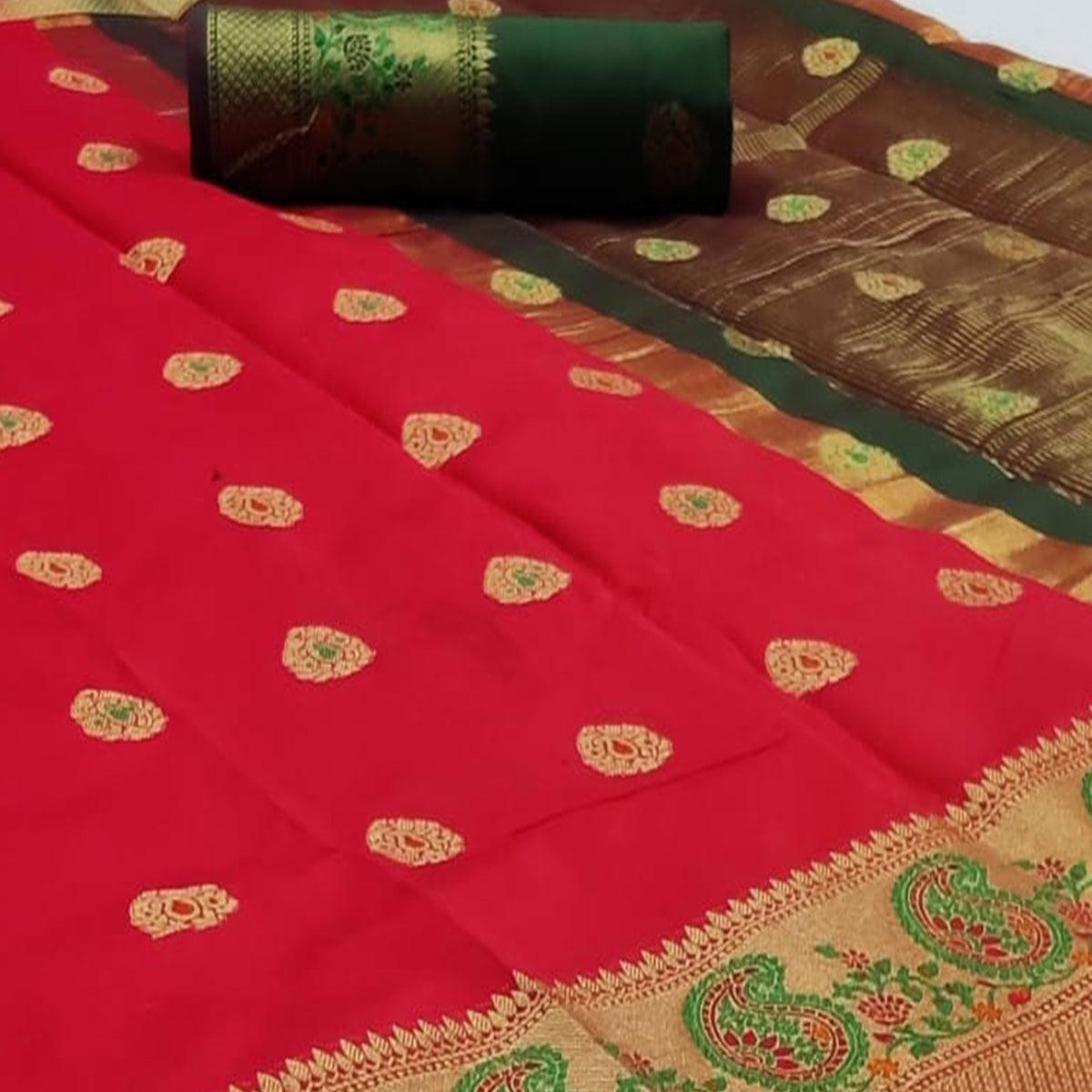 Fantastic Red Colored Festive Wear Woven Soft Silk Saree