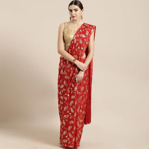 Fantastic Red Colored Partywear Foil Printed Georgette Saree