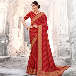 Fantastic Red Coloured Partywear Printed Chiffon georgette Saree