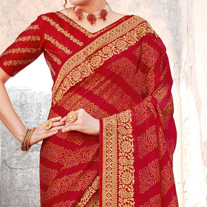 Fantastic Red Coloured Partywear Printed Chiffon georgette Saree