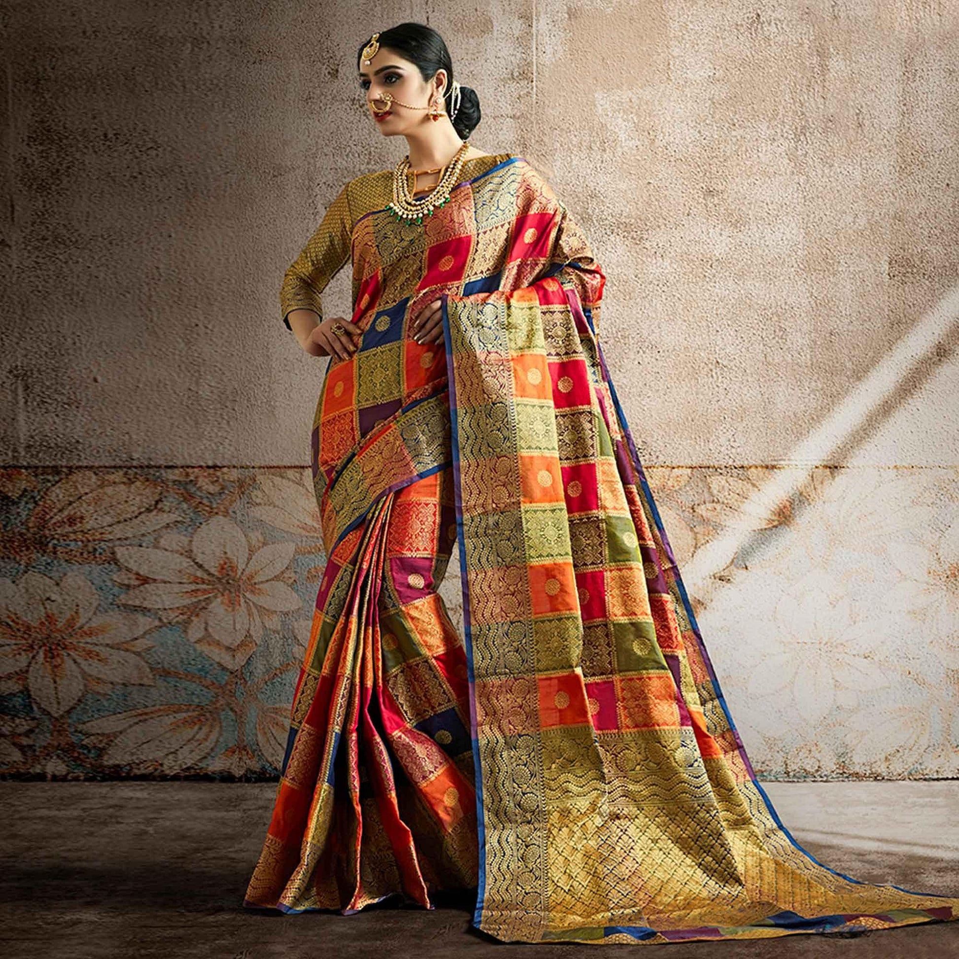 Fantastic Red-Multi Colored Festive Wear Woven Banarasi Silk Saree