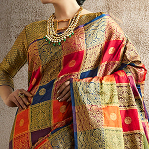 Fantastic Red-Multi Colored Festive Wear Woven Banarasi Silk Saree