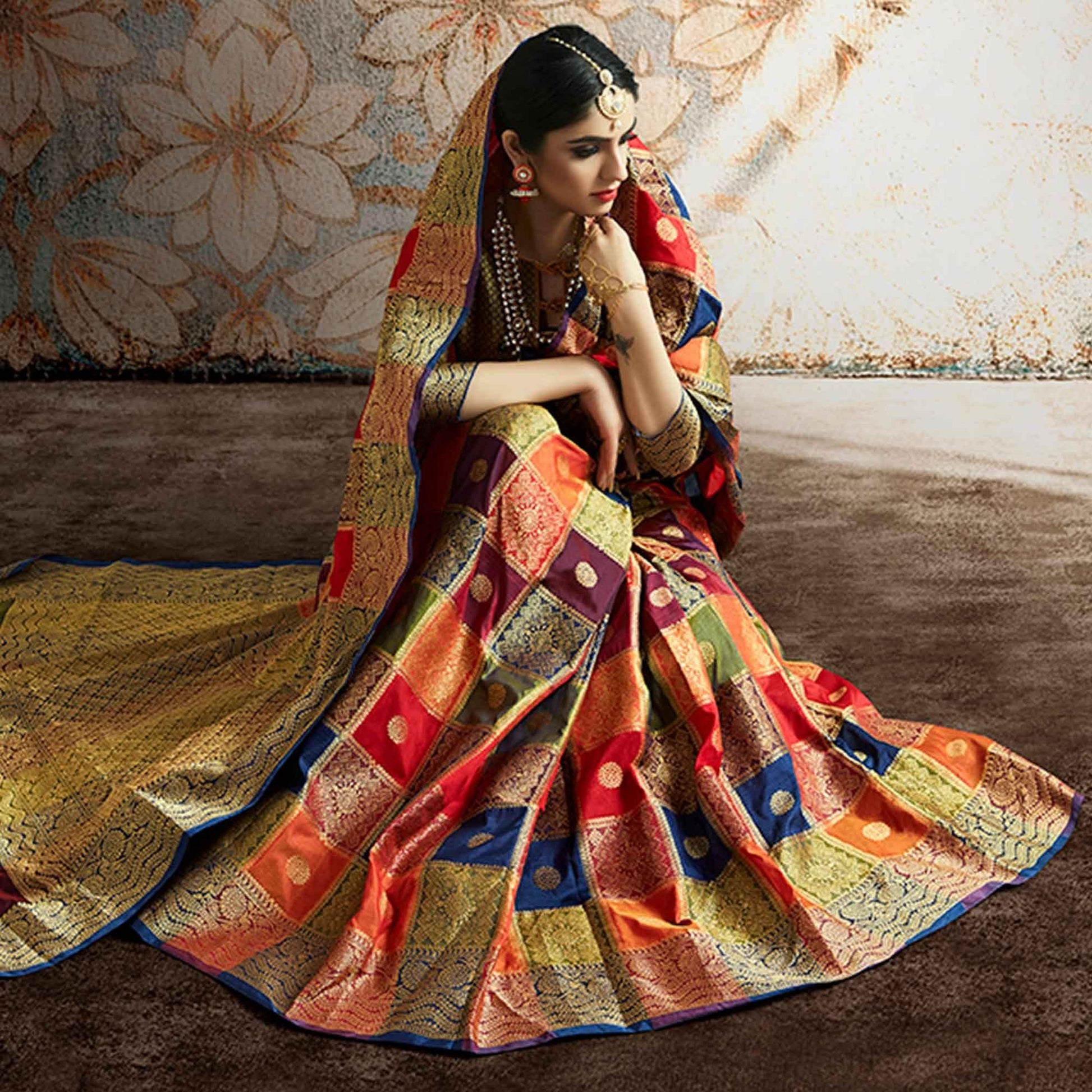 Fantastic Red-Multi Colored Festive Wear Woven Banarasi Silk Saree