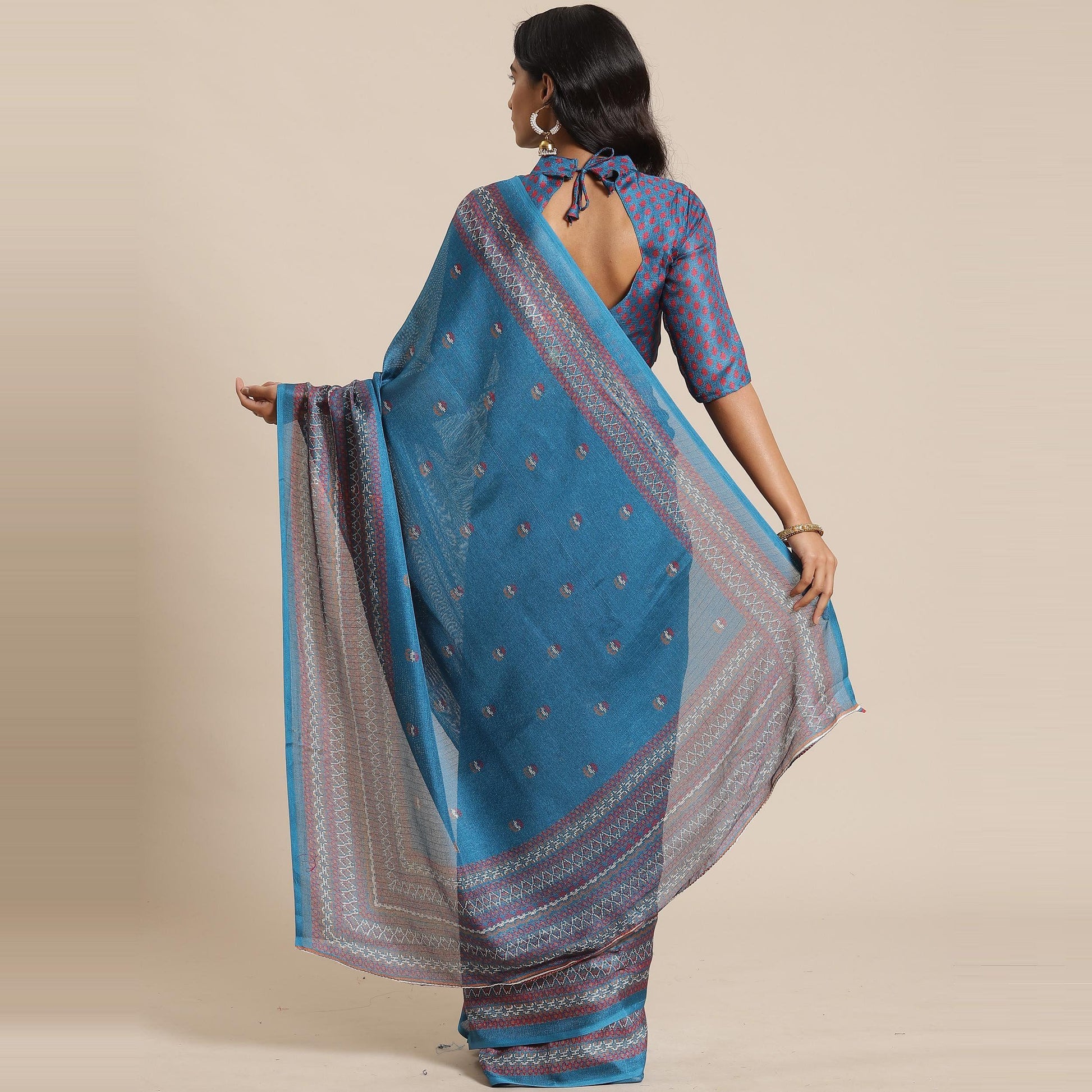 Fantastic Teal Blue Colored Casual Wear Printed Jute Silk Saree