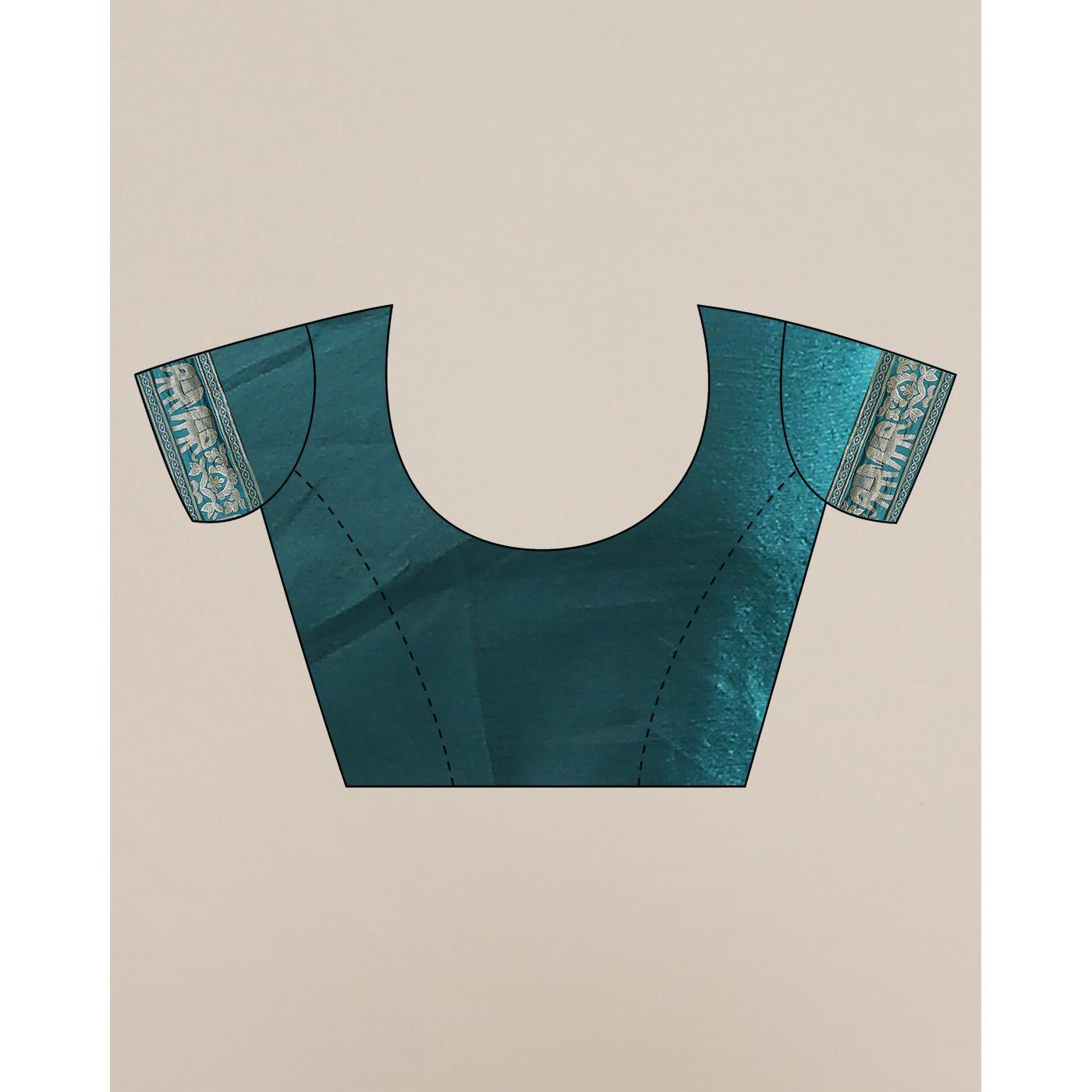 Fantastic Teal Green Colored Festive Wear Woven Silk Blend Saree