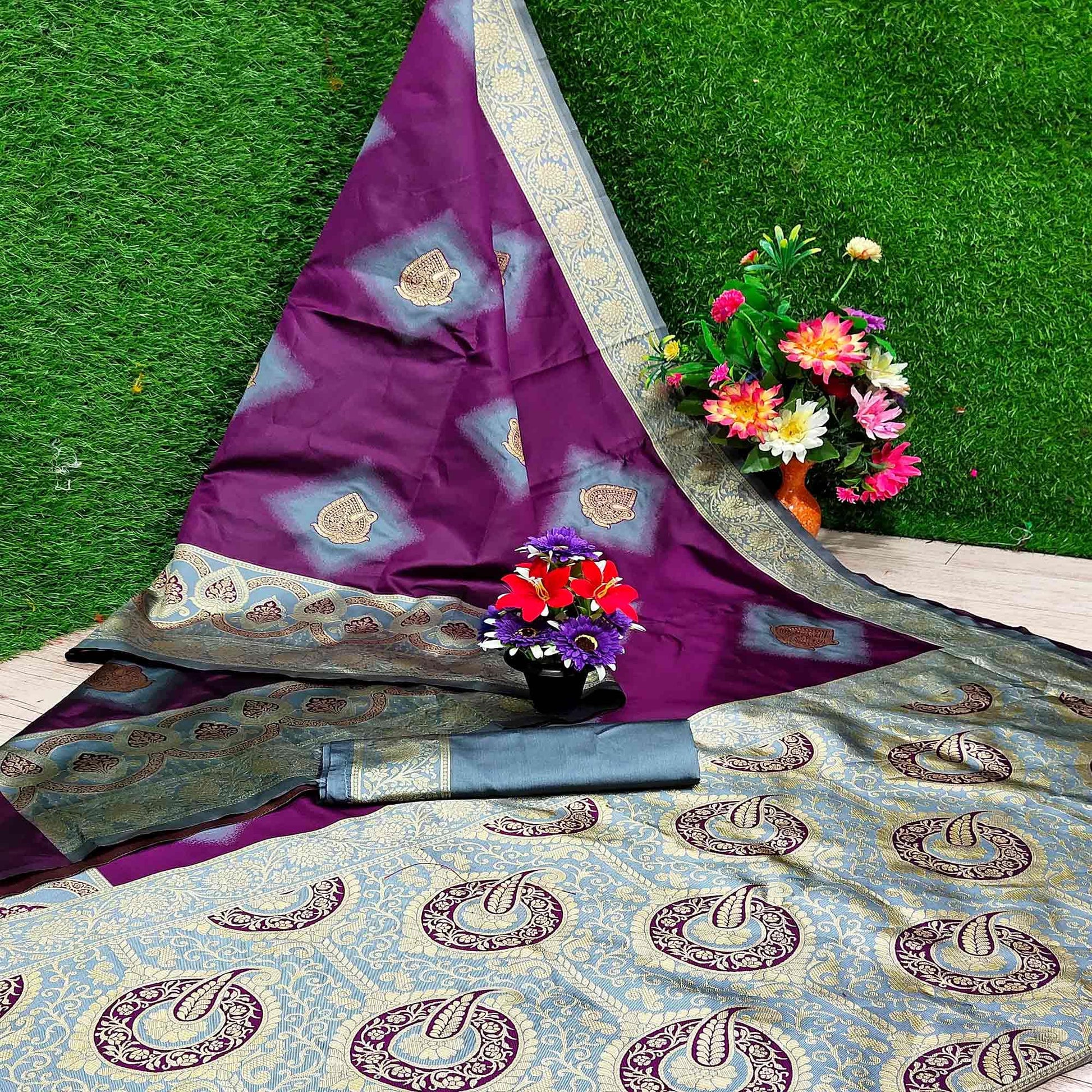 Fantastic Wine Colored Festive Wear Woven Silk Saree