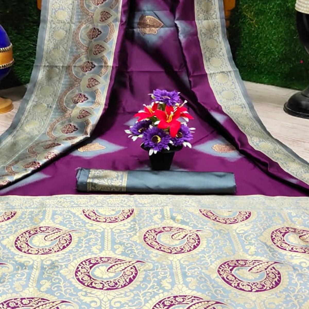 Fantastic Wine Colored Festive Wear Woven Silk Saree