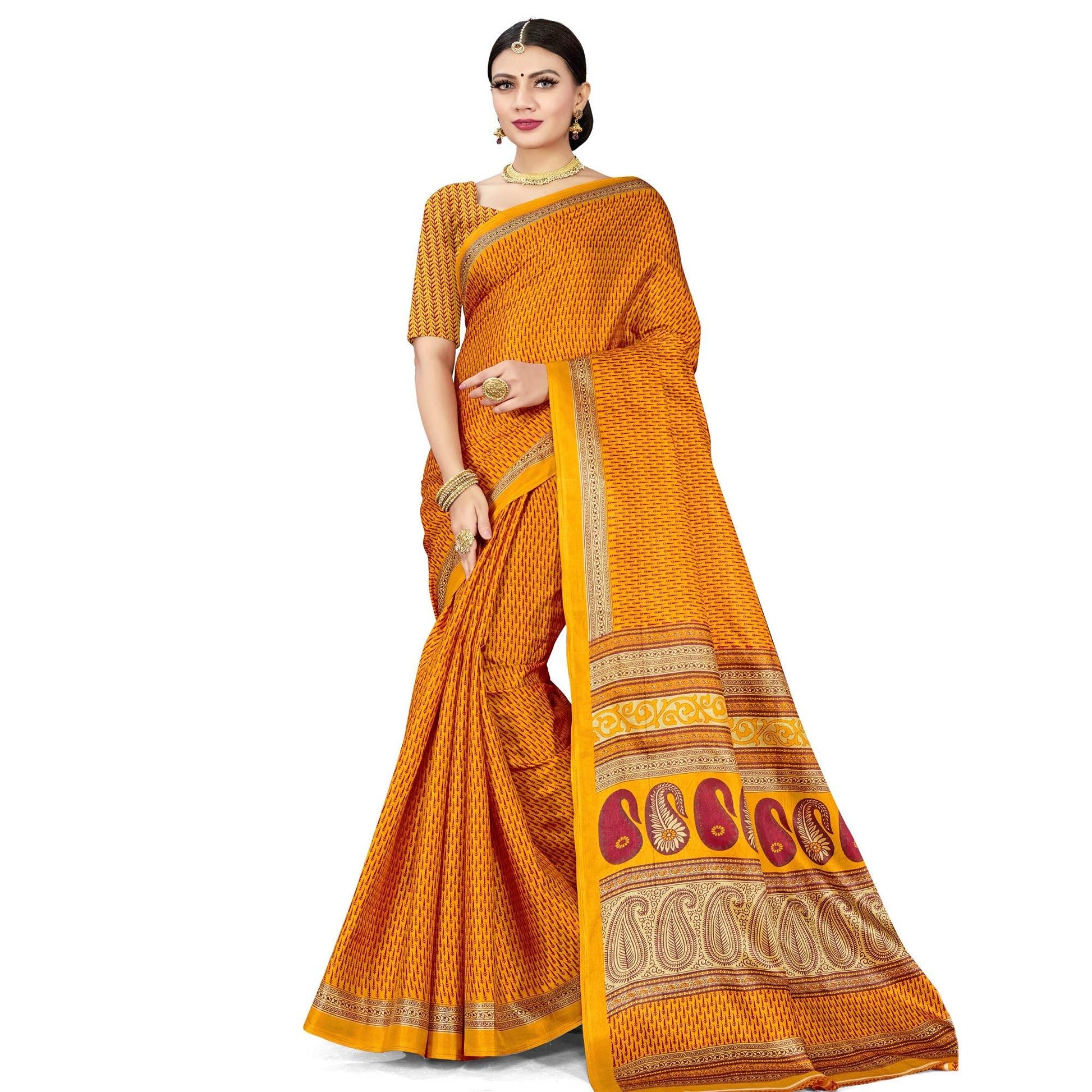 Fantastic Yellow Colored Casual Wear Cotton Silk Saree