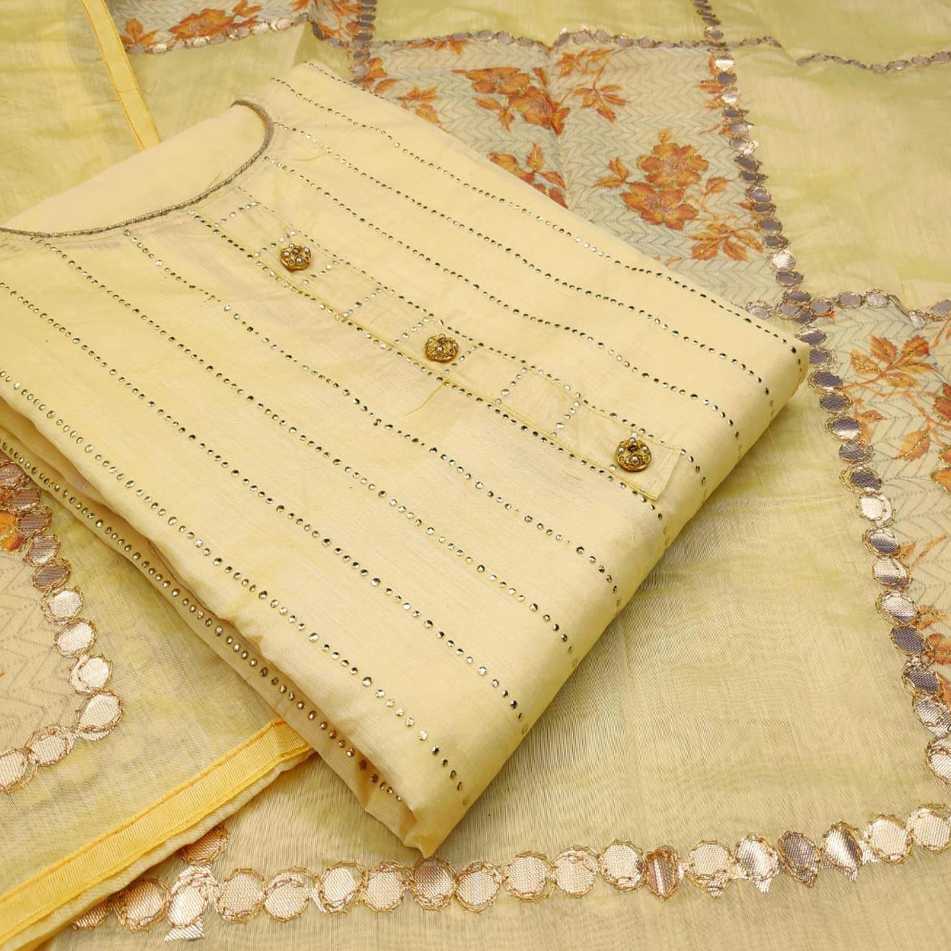 Fantastic Yellow Colored Casual Wear Embroidered Modal Silk Dress Material