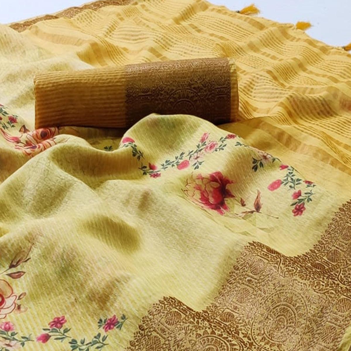 Fantastic Yellow Colored Festive Wear Woven Banarasi Silk Saree