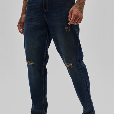 Navy Distressed Slim Fit Jeans