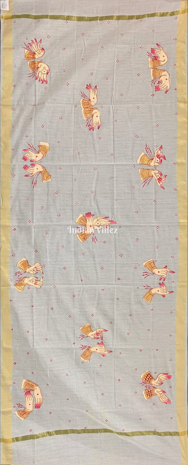 Off-White Odisha Pattachitra Art on Chanderi Dupatta