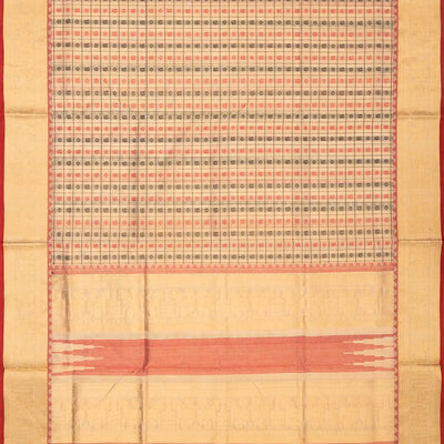 Cream Handloom Silk Cotton Saree With Checks & Annam Motifs