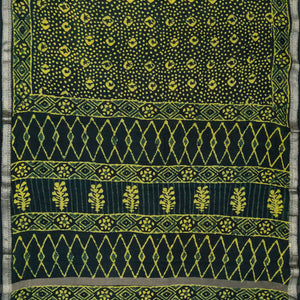 Bottle Green Chanderi Cotton Saree Printed With Dotted Motifs