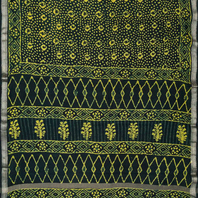 Bottle Green Chanderi Cotton Saree Printed With Dotted Motifs
