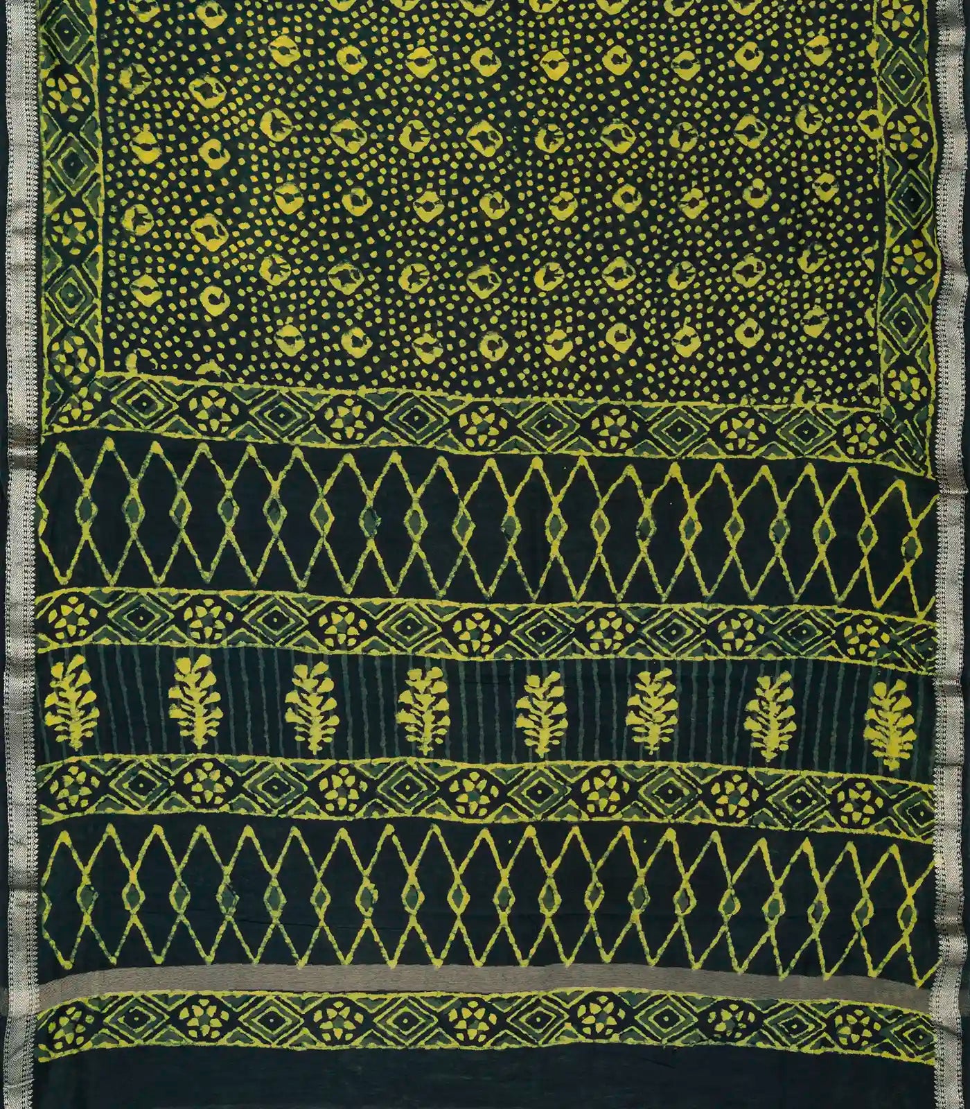 Bottle Green Chanderi Cotton Saree Printed With Dotted Motifs