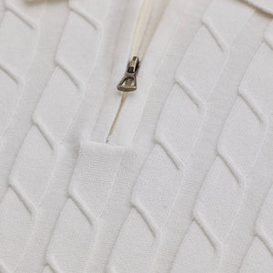 White Zipper Knitted Polo T-Shirt
