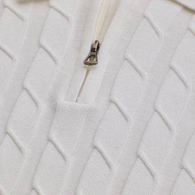 White Zipper Knitted Polo T-Shirt