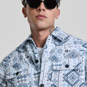 Light Blue Geometric Corduroy Jacket