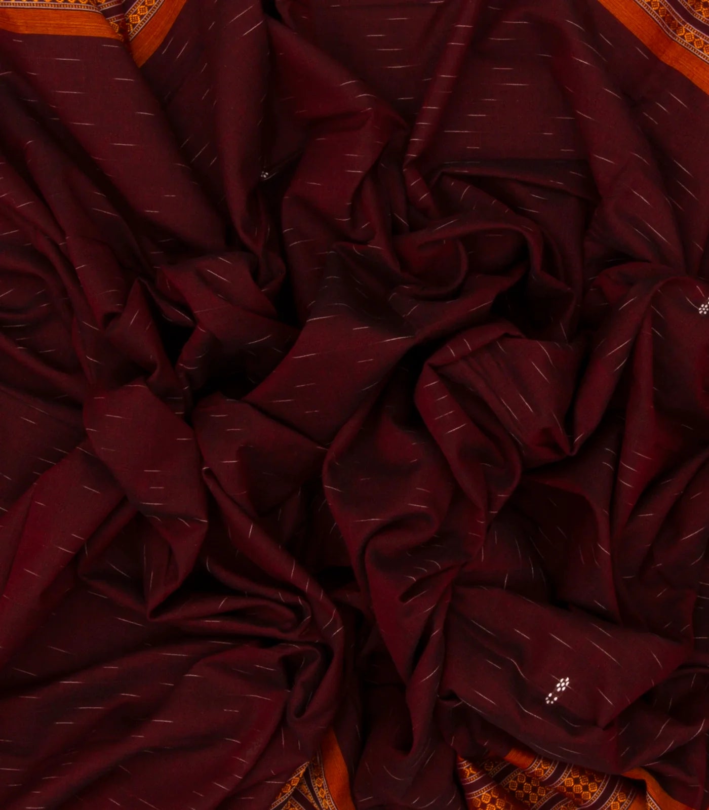 Maroon Handloom Orissa Cotton Saree With Orange Border