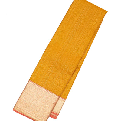 Oil Mustard Handloom Kanchipuram Silk Saree With Small Motifs Stripes