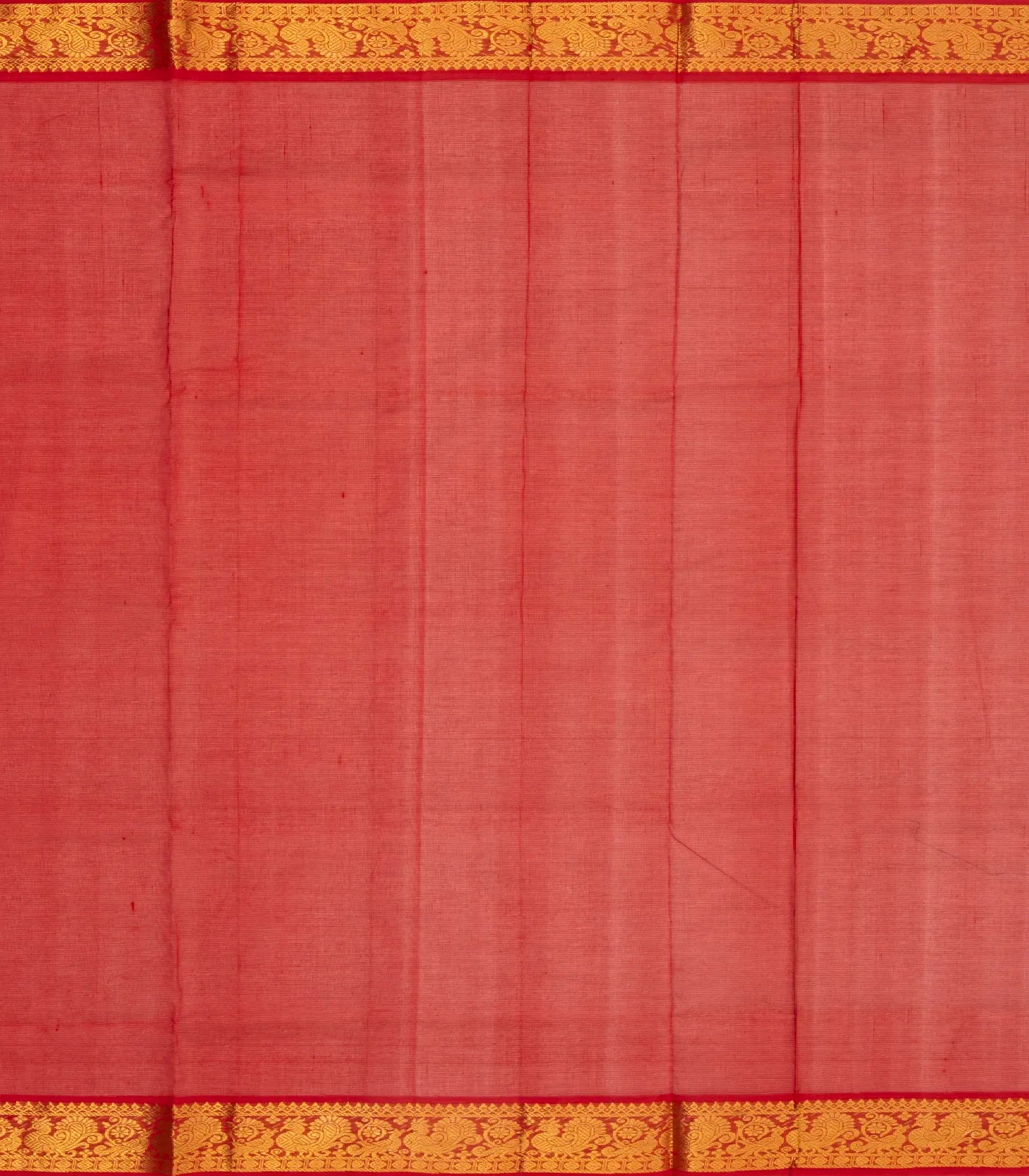 Teal Handloom Silk Cotton Saree With Contrast Red Border