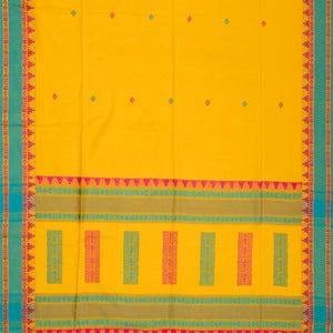 Yellow Handloom Bengal Cotton Saree With Diamond Buttas