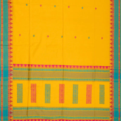 Yellow Handloom Bengal Cotton Saree With Diamond Buttas