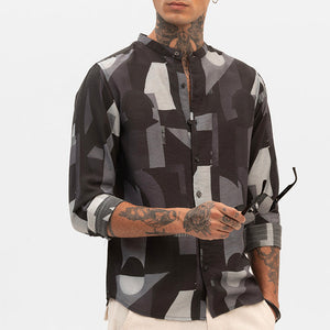 Black Abstract Mandarin Shirt