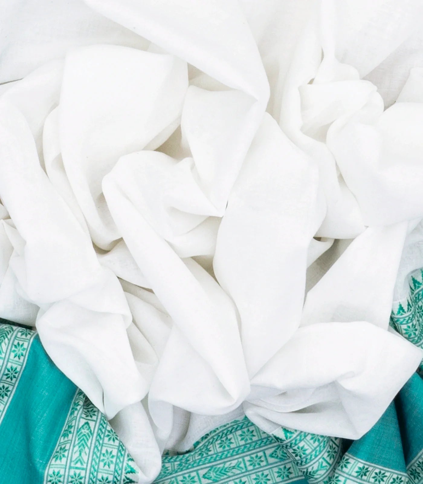 White Woven Bengal Cotton Saree With Cyan Border