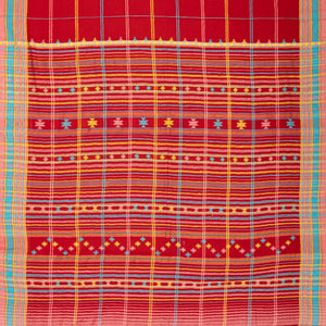 Red Handloom Bhujodi Cotton Saree With Checks