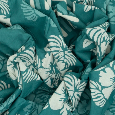 Sea Green Woven Jaipur Cotton Saree Printed With Floral  Motifs
