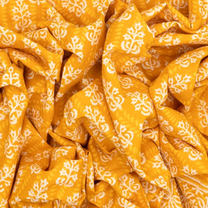 Mango Yellow Woven Jaipur Cotton Saree Printed With White Floral Motifs