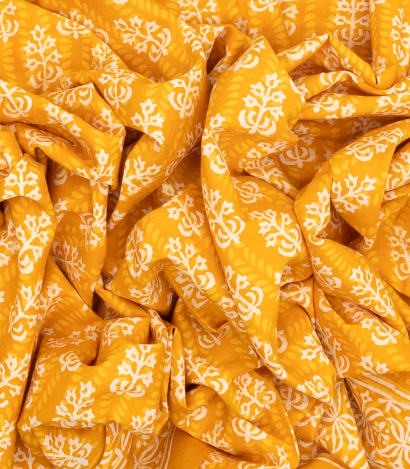 Mango Yellow Woven Jaipur Cotton Saree Printed With White Floral Motifs