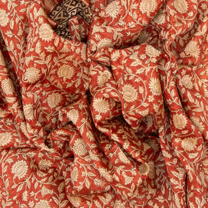 Peach Handloom Chanderi Cotton Saree With Printed Cream Floral Motif