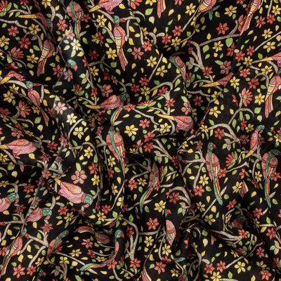 Sandal Handloom Tussar Silk Saree Printed With Floral Motifs