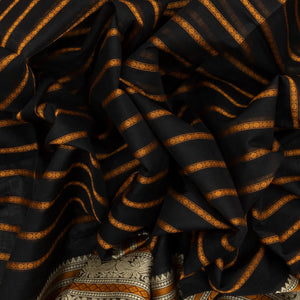 Black Handloom Silk Cotton Saree With Beldari Stripes