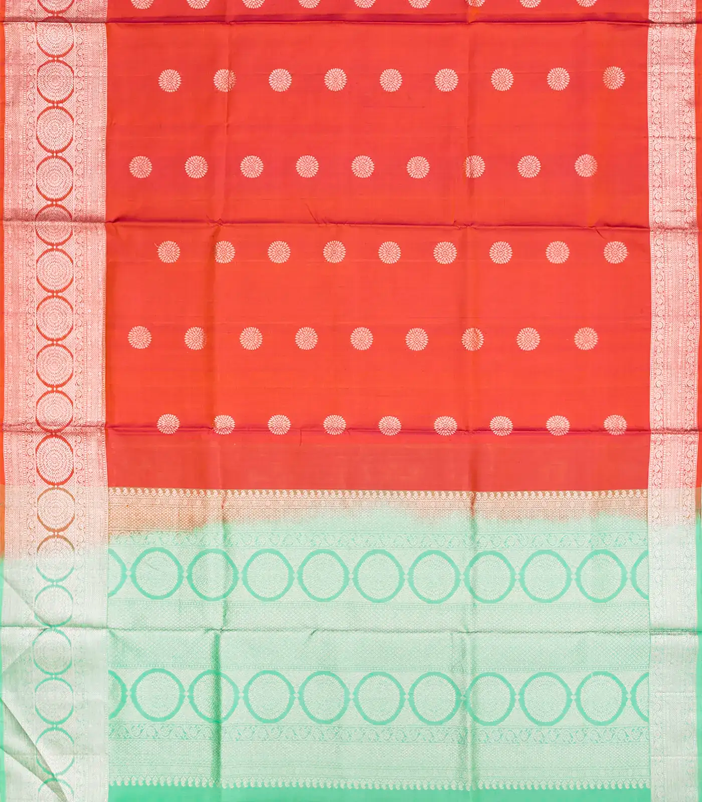 Red Handloom Soft Silk Saree With Floral Zari Buttas-Red