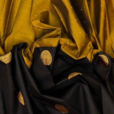 Black & Olive Green Handloom Kanchipuram Half & Half Silk Saree
