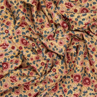 Sandal Woven Jaipur Cotton Saree Printed And Floral Motifs