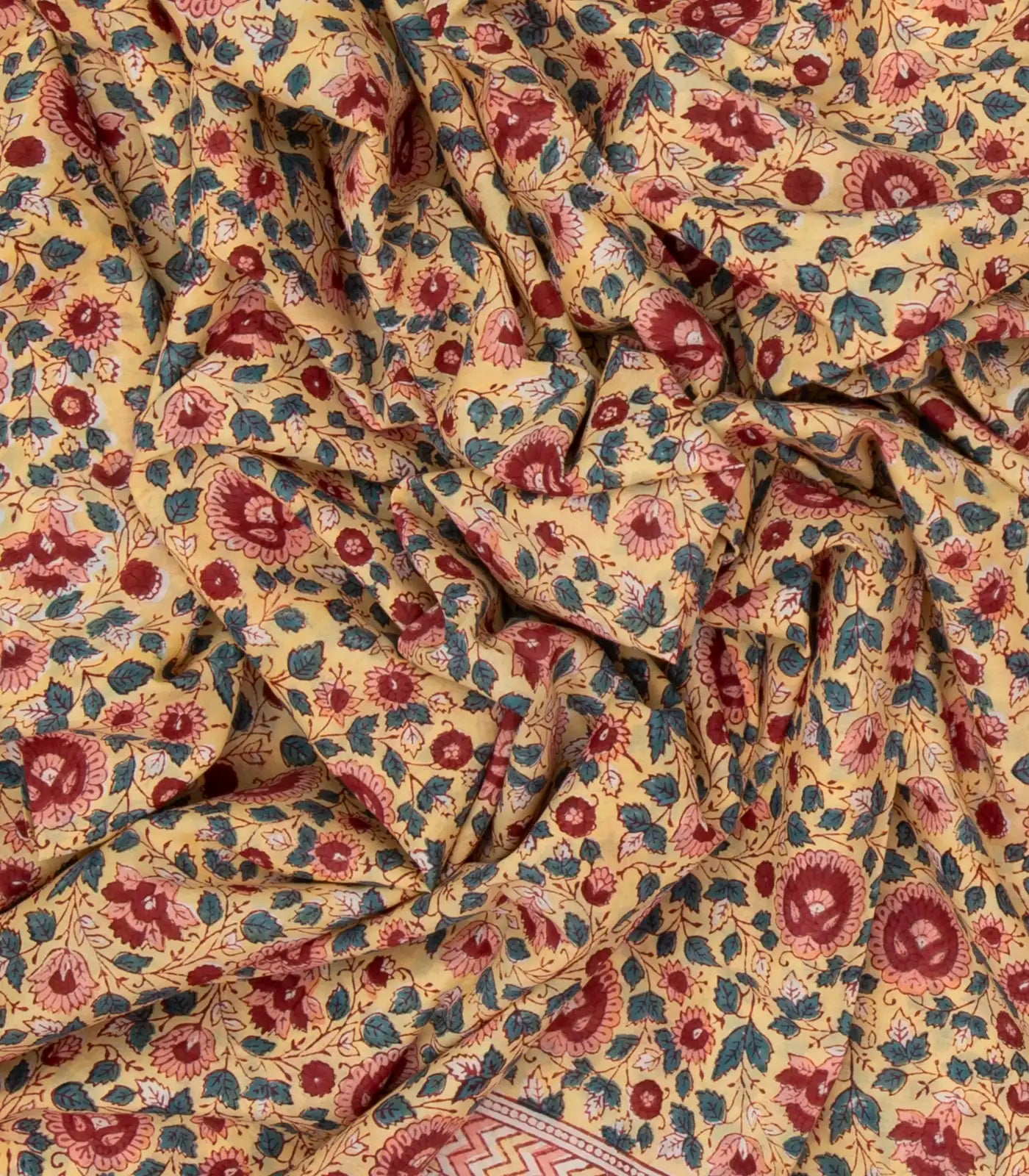 Sandal Woven Jaipur Cotton Saree Printed And Floral Motifs