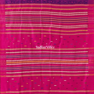 Purple Shree Yantra & Flower Contemporary Silk Saree with Double Pallu