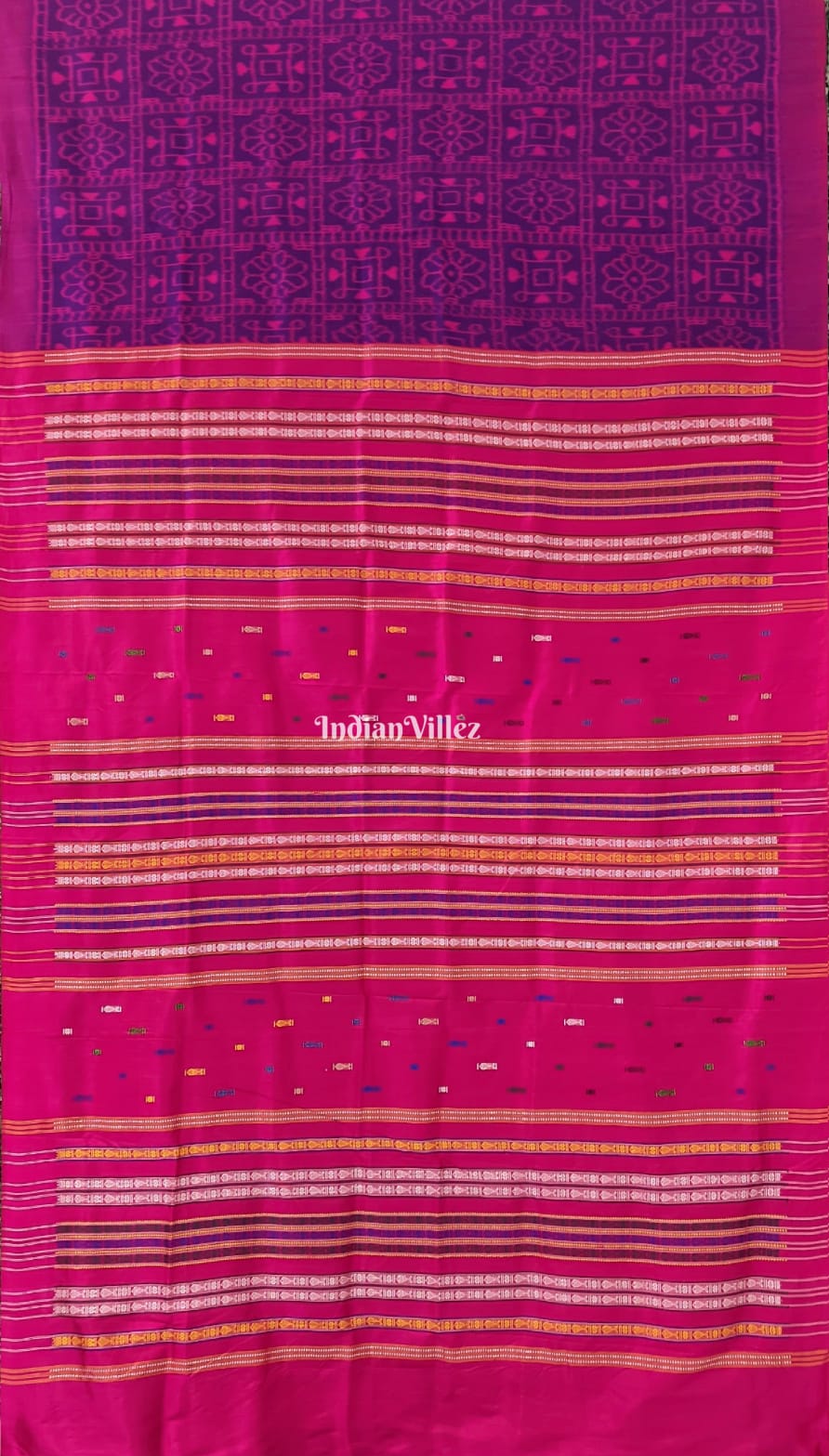 Purple Shree Yantra & Flower Contemporary Silk Saree with Double Pallu
