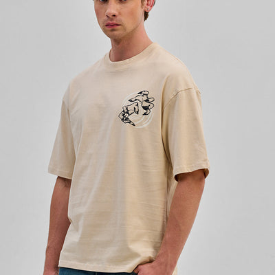 Nightmare Vision Beige Oversized Fit T-Shirt
