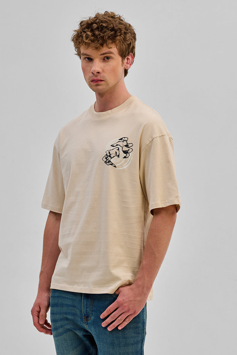 Nightmare Vision Beige Oversized Fit T-Shirt