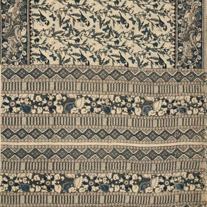 Cream Cotton Saree With Blue Kalamkari Print