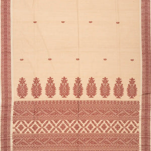 Cream Handloom Bengal Cotton Saree With Mango Buttas
