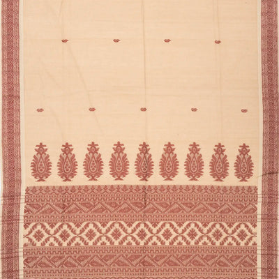 Cream Handloom Bengal Cotton Saree With Mango Buttas